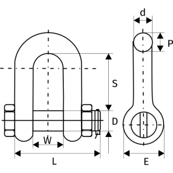 Скоба прямая  1,5 т, G2150, с гайкой и шплинтом размер 7/16