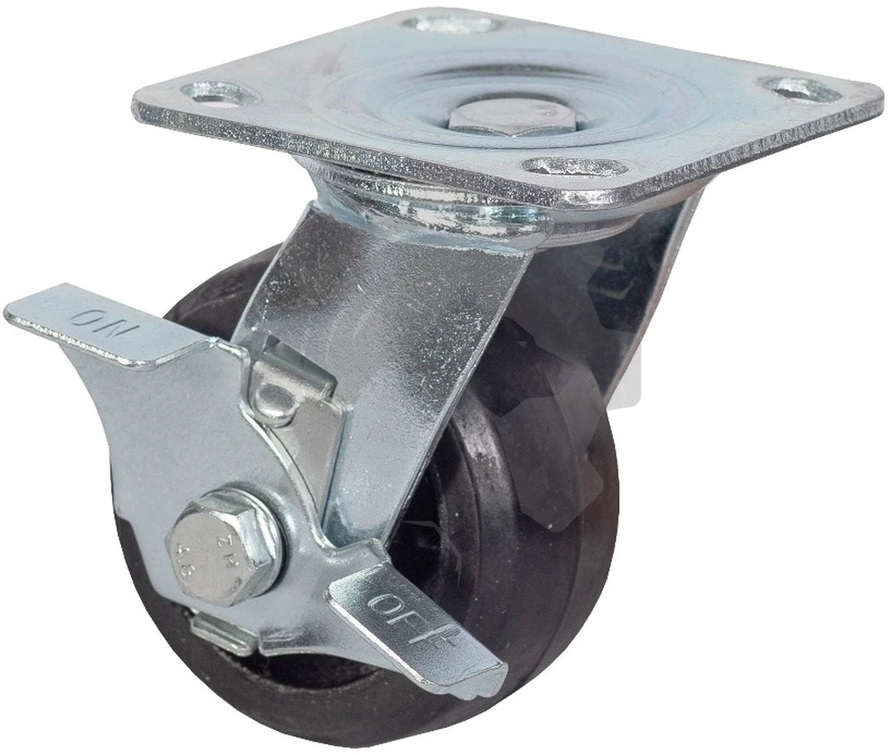 Колесо большегрузное поворотное с тормозом обрезиненное 100 мм - SCdb 42