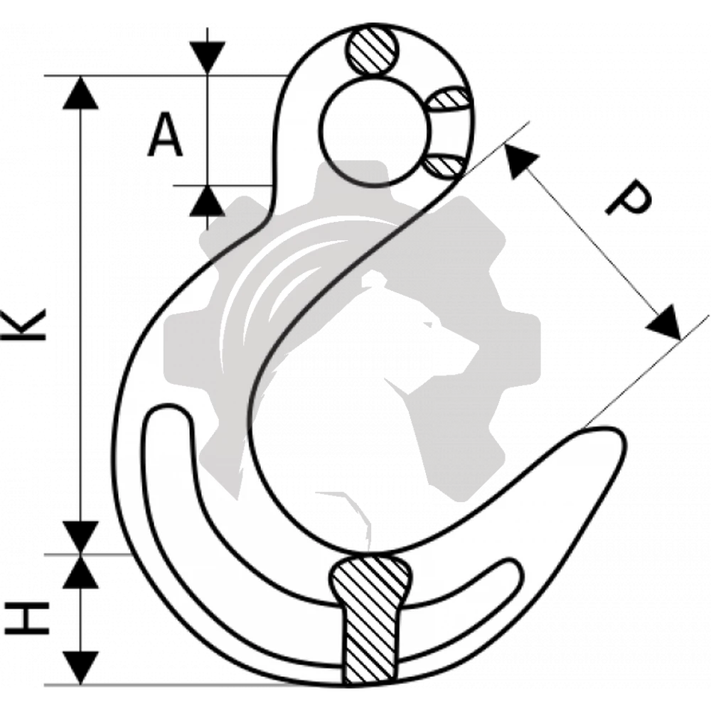 Крюк с широким зевом 1,5 т, размер 9/32 - 1/4