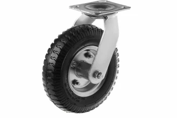 Пневматические колеса. Крепление – площадка, поворотные, стальной обод.