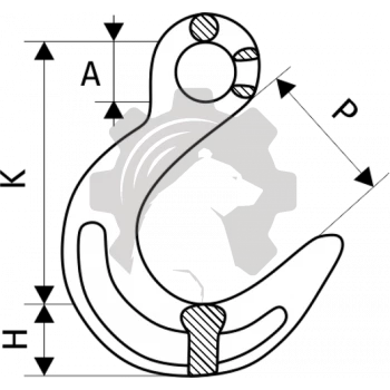 Крюк с широким зевом 1,5 т, размер 9/32 - 1/4