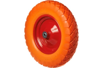 Колеса пенополиуретановые бескамерные. Стальной обод, симметричная ступица, шарикоподшипник.