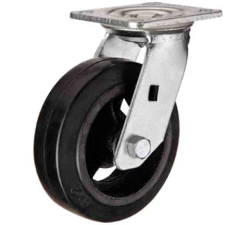 Большегрузные чугунные колеса (резина). Крепление – площадка, поворотные, роликоподшипник.