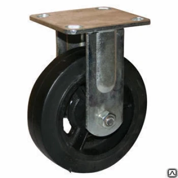 Большегрузные чугунные колеса (резина). Крепление – площадка, неповоротные, роликоподшипник.