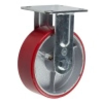 Большегрузные колеса (полиуретан). Крепление – площадка, неповоротные, роликоподшипник.