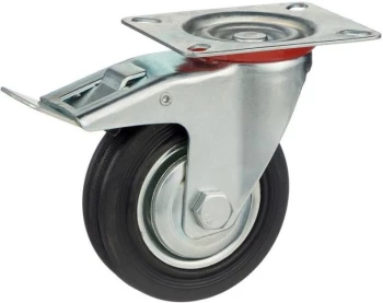 Промышленные колеса с площадкой. Поворотные, с тормозом, черная резина, роликоподшипник.