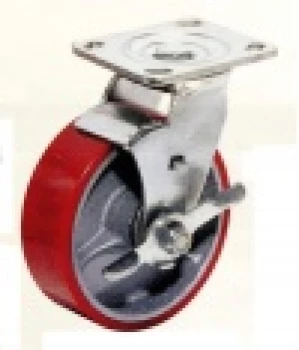 Большегрузные колеса (полиуретан). Крепление – площадка, поворотные, с тормозом, роликоподшипник.