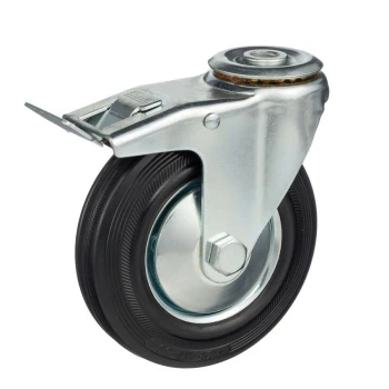 Промышленные колеса под болт. Поворотные, с тормозом, черная резина, роликоподшипник.