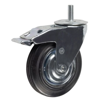 Промышленные колеса с болтом. Поворотные, с тормозом, черная резина, роликоподшипник.